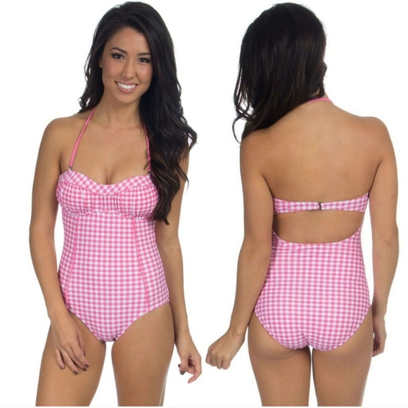 ✅️ NWT. Lauren James coral pink gingham one piece. Very Barbie style! - Picture 4 of 7
